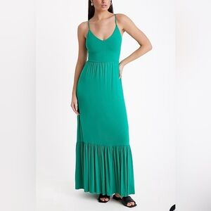 V -Neck Back Cutout Tiered Maxi Dress
